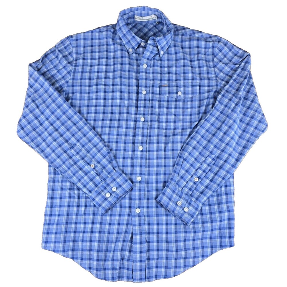 Criquet Shirt Mens Medium Blue White Plaid Long Sleeve Button Up Lightweight